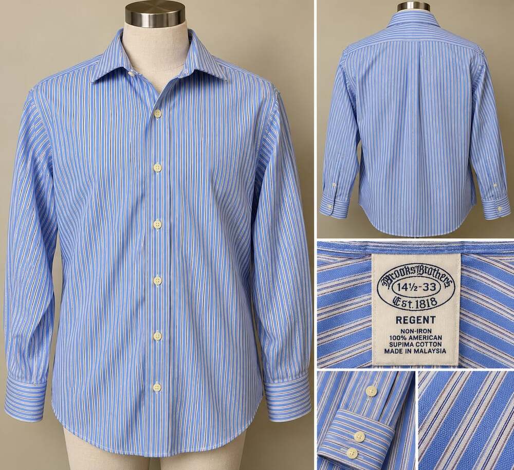 Brooks Brothers 1818 Men’s Regent 14.5 33 Non-Iron Supima Cotton Striped Shirt